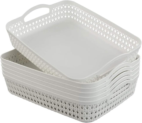 White Plastic Storage Basket Tray, Pack for 6 (Large)...