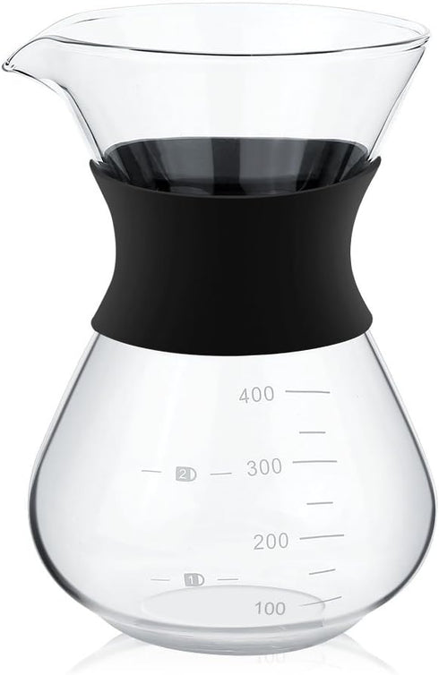 Zopsc 400ml Manual Hand Drip Glass Coffee Maker Pot with Stainless Steel Filter, Tick Marks, Fine Mesh, Suitable for Kitchen, Dining Table, Easy t...