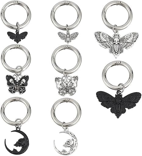 16 Pcs 8 Styles Alloy Butterfly Shoe Charms, Antique Silver Electrophoresis Black Moth Shoe Decoration Moon Skull Shoe Charm with Spring Ring for ...