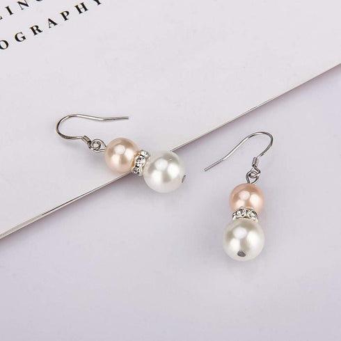 Pink White Shell Pearl Handmade Earrings Necklace Bracelet Jewelry Set for Women...