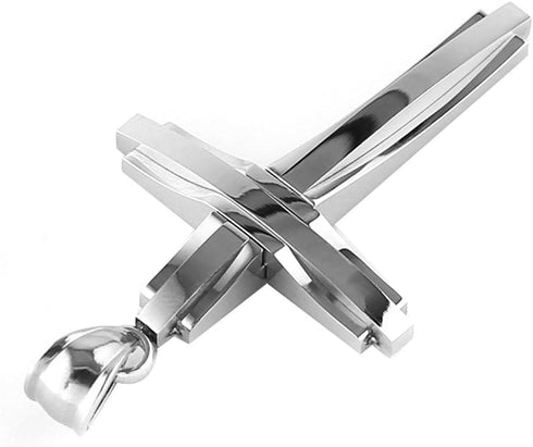 HZMAN Mens Polished Stainless Steel Silver Cross Pendant Necklace 22+2 Inches Chain...