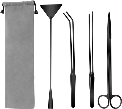 Quarium Aquascape Tools Kits, 4 in 1 Anti-Rust Aquatic Plant Aquascaping Tool Stainless Steel Black Tweezers Scissors Spatula for Aquarium Tank Cl...