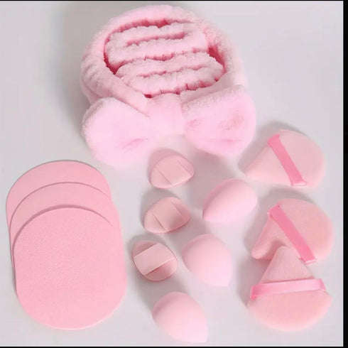 15 Pieces Set Dual-use Makeup Tool Set For Facial Cleansing With Sponges For Wet and Dry Use, Powder Puffs, Sponges, Beauty Blenders, and Towel Ha...