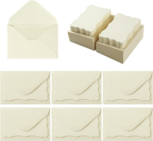 100 Pack Mini Envelopes with Blank Note Cards Small Self-Adhesive Envelopes Small Business Card Envelopes(4 x 2.7 Inches, Cream)...
