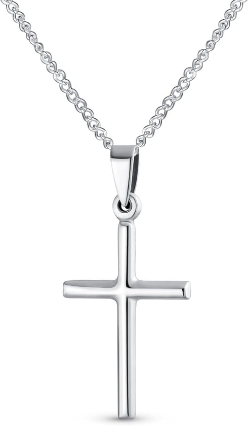 Minimalist Simple Small Petite Religious Jewelry Set Cross Necklace Pendant Huggee Stud Earrings For Women Teen .925 Sterling Silver...