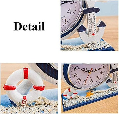 RTGGSEL Mediterranean Style Nautical Silent Desk Clock Lighthouse Helm Wooden Clocks Ship Wheel Rudder Shelf Clocks Beach Theme Clock Decor Orname...