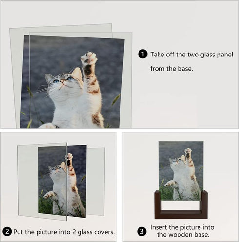 RLAVBL 4x6 Picture Frame Set of 2, Rustic Double Sided Tempered Glass Photo Frames with Wooden Base for Tabletop or Desktop Display...