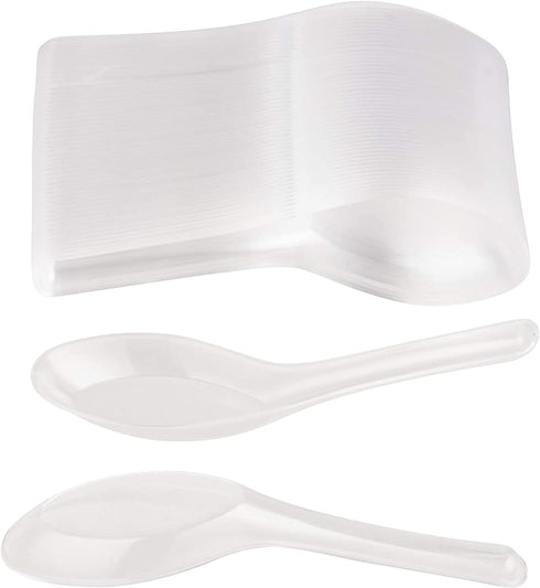 Juvale 200 Pack Disposable Chinese Soup Spoons, Clear Plastic Asian Utensils for Appetizers, Ramen, Pho (4.5 x 1.2 In)...