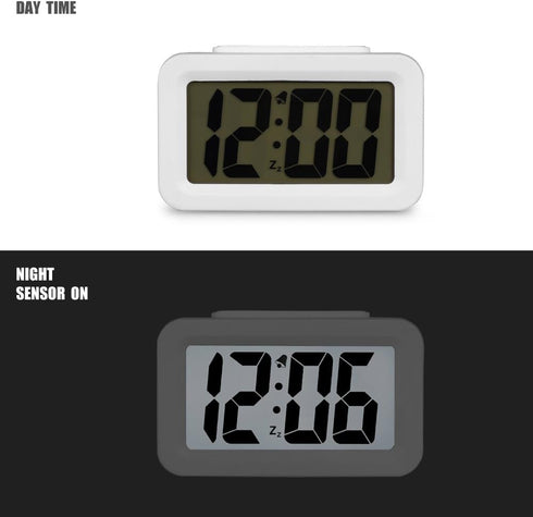 Hense Creative Nightlight Smart Light Alarm Clock Bedside Desk Table Electronic Clock Battery Operated Mute Luminous Alarm Clock with Adjustable L...