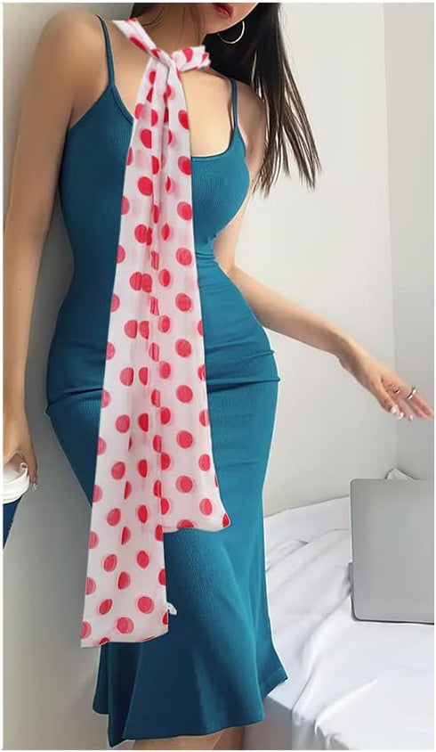 Women's Scarf Polka Dot Red and White Scarf Retro Chiffon Sheer Dot Scarf Stylish Fashion Neckerchief (red dots)...