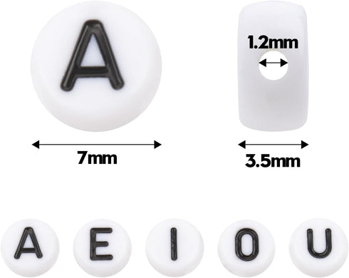 Xilitata 600Pcs Flat Round Vowel Letter Beads 7x4mm with A E I O U Black Letters White alphabet Beads for Friendship Bracelet Jewelry Making Kit w...