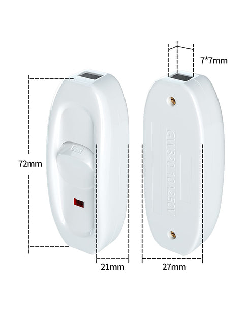 2 Pack Appliance Switch On/Off Button Table Lamp Desk Light in-line Cord Switch 250V 10A, White...