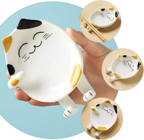 Ceramic Spoon Rest for Kitchen, Multifunctional Cute Cat Shape Cooking Utensil Holder Coffee Spoon Rest Pot Lid Rack Ladle Rest Spatula Utensil Re...
