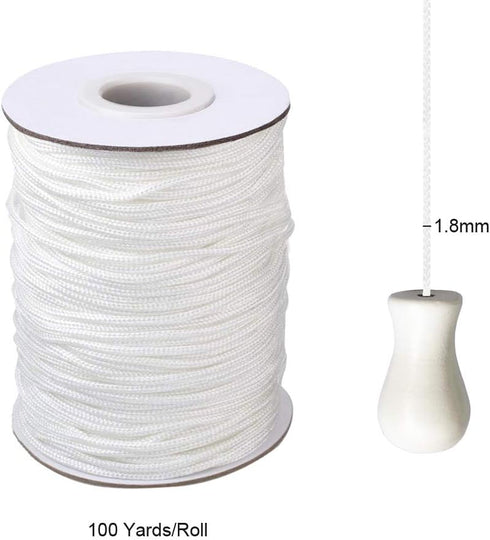 Vtete 1.8 mm × 100 Yards/Roll Braided Lift Shade Cord - White Polyester Shade Blinds Pull String Rope for Aluminum Blinds Windows, Roman Shade Rep...