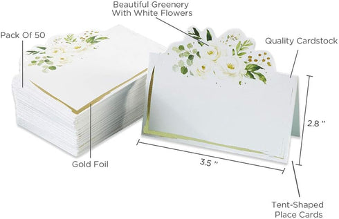 Kate Aspen Sage Green Party Decorations, Eucalyptus Floral Tent Place Cards (Set of 50) - Perfect for Greenery Baby Shower & Bridal Showers...