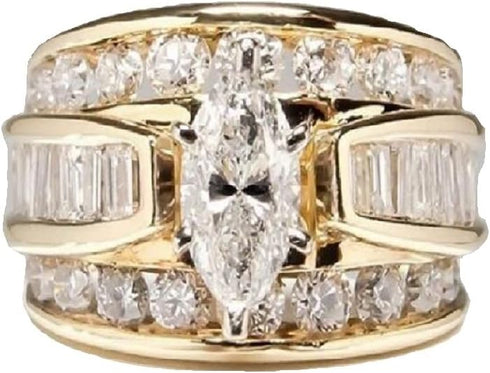 Wedding Ring Set for Women 14K Gold Plated Marquise Cut CZ Engagement Rings Bridal Set Anniversary Promise Wideband Rings for Her (US Size 10)...