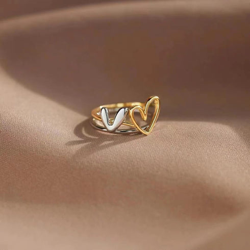 Self Love Ring Heart Ring Set for Women,Dainty Love Layered Heart Stackable Rings Fashion Heart Two-in-One Wedding Engagement Ring Sets Jewelry...