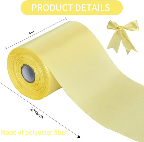 TONIFUL 4 in x 22Yds Wide Canary Yellow Light Yellow Satin Ribbon Solid Fabric Large Ribbon for Cutting Ceremony Kit Grand Opening Chair Sash Tabl...