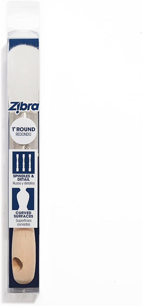 Zibra Round Paint Brush for Curved Surfaces and Ornate Details, 1 in, White, Pro Grade...