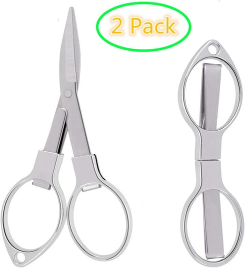 2 Pieces Stainless Steel Scissors Anti-Rust Folding Scissors Glasses-Shaped Mini Shear for Home and Travel Use...