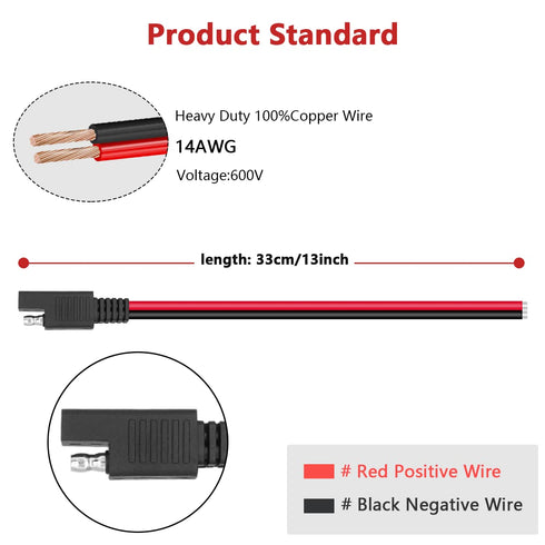 14 AWG 13 inch Connector Extension Cable Compatible with SAE,2 Pin Connector for Car...