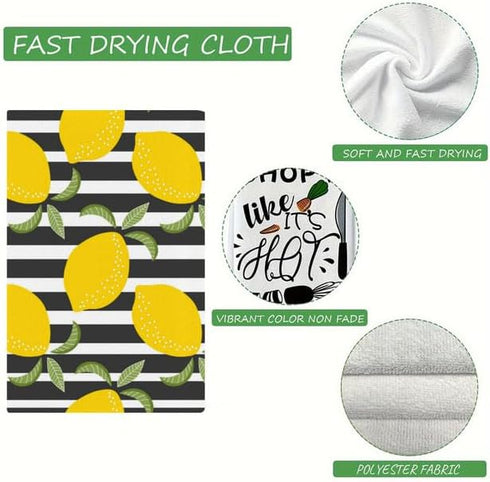 2 Pcs Kitchen Towels Lemons Kitchen Dish Towels Kitchen Dish Cloths Fast Drying Kitchen Rug Kitchen Decor for Home Cleaning Cooking Baking, 16 x 2...