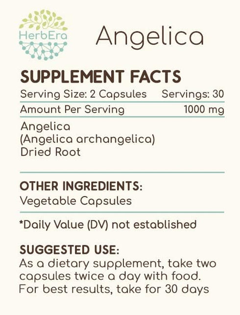 Angelica 60 Capsules, 500 mg, Concentrated Liquid Drops Natural Angelica (Angelica archangelica) Dried Root (60 Capsules)...