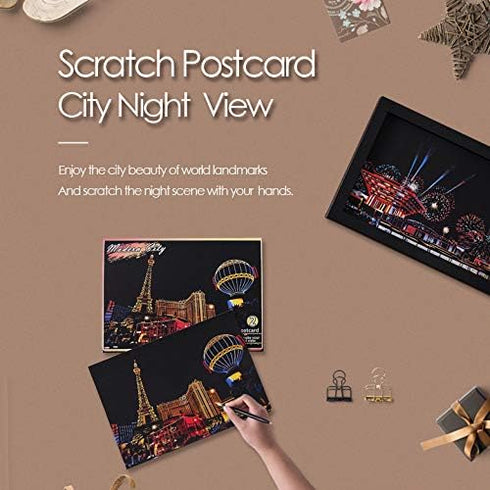 Magic Scratch Art Paper, Mini Envelope Postcard, Rainbow Night View Scratchboard for Adults and Kids, Art & Crafts Set: 12 Sheets Scratch Cards & ...