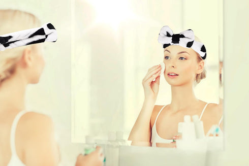 Spa Headband, Bow Makeup Headband for Washing Face, High Elasticity Bowknot Coral Fleece Skincare Headbands for Women Girls (Cow Print)...