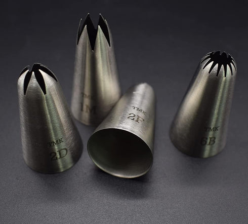 4 Pack Stainless Steel Seamless Piping Icing Tips #1M 2D 2F 6B, Large Piping Nozzle, Cake Decorating Tools for Baker...