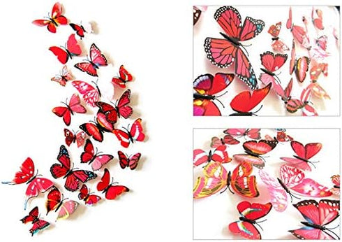 Somotersea 24PCS 3D Butterfly Wall Decal Removable Refrigerator Magnets Stickers Decor for Kids Room Decoration Home and Bedroom Art Mural Red...