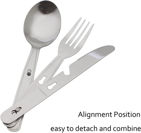 4-in-1 Camping Utensils Hiking Cutlery Set for 4, Portable Stainless Steel Flatware Spoon Fork, Knife & Bottle Opener Combo pack for Picnic Travel...