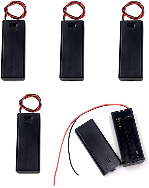 (Pack of 5 2 AAA Battery Holder with Switch, 2 x 1.5V AAA Battery Holder Case with Wire Leads and ON/Off Switch and Cover...
