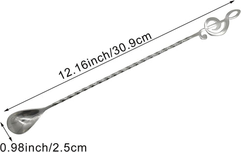 4Pcs 12inch Musical Note Bar Spoon 18/10(304) Stainless Steel Cocktail Shaker Spoon Long Spiral Handle Stirring Spoon for Bartender Mixing Ice Tea...