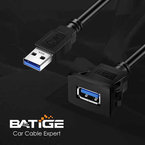 BATIGE Square Single Port USB 3.0 Panel Flush Mount Extension Cable with Buckle for Car Truck Boat Motorcycle Dashboard 1ft...