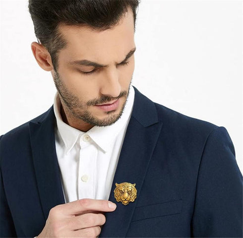 Retro Tiger Face Head Brooch Pin Metal Animal Brooches Men's Suit Shirt Badge Lapel Pins for Women Fashion Jewelry Accessories...