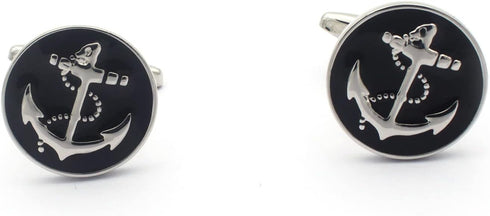 Black Anchor Cufflinks and Tie Clip Set, Nautical Cufflinks and Tie Clip...