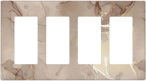 Rose Gold Brown Marble Light Switch Cover 4 Gang Quad Rocker Wall Plate Decorative Switchplate Electrical Faceplate for Bathroom Kitchen Home Deco...