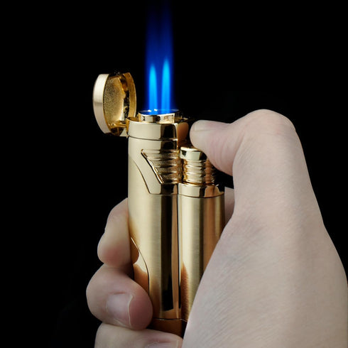 Cigar Torch Lighter with Punch Butane Refillable Lighters 2 Jet Flame Torch Strong Windproof Without Gas (Gold)...
