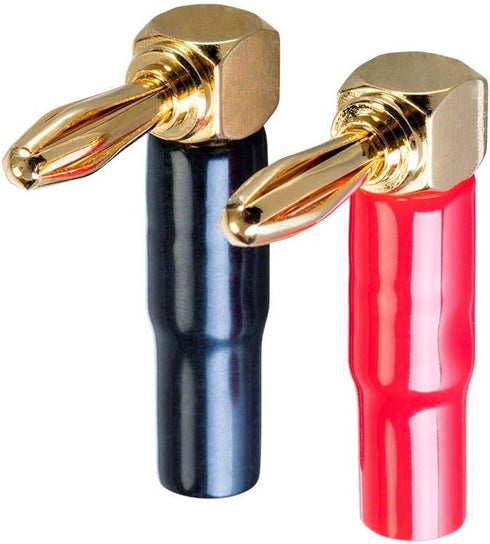 Monoprice 10 Pair Right Angle 24k Gold Plated Banana Speaker Wire Cable Screw Plug Connectors (121915) Black/Red...