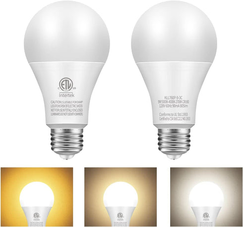 A19 3-Color LED Light Bulbs with Soft Warm, Warm White and Daylight, Color Changing Light Bulb, Multicolor Light Bulb, 9W(60 Watt Equivalent,), 80...