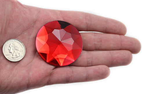 50mm Extra Large Flat Back Round Acrylic Rhinestones Plastic Circle Gems for Costume Making Cosplay Jewels Pro Grade Embelishments - 4 Pieces (Red...
