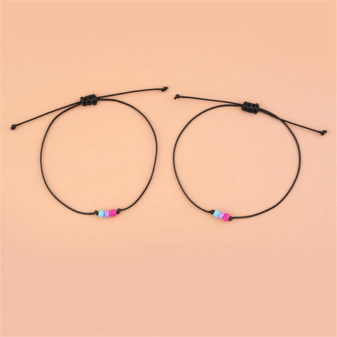 2Pcs Rainbow Beads LGBT Pride Woven Bracelet Set Braided String Handmade Adjustable Seeds Weaved Wristband Watch Band for Women Men Gay Lesbian Fr...