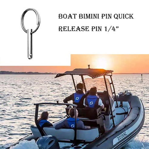 Boat Bimini Pin 4PCS Quick Release Pin 1/4" Diameter w/Lanyard Prevents Loss, Full 316 Stainless Steel, boat tops and support poles sailboat Acces...