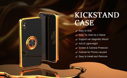 IDweel for iPhone Xs Max Case with 360°Ring Holder Stand Magnetic Kickstand,Lightweight Slim Fit Plated Rose Gold Edge Soft TPU Bumper Camera Prot...