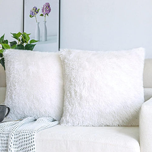 NordECO HOME Luxury Soft Faux Fur Fleece Cushion Cover Pillowcase Spring Decorative Throw Pillows Covers, No Pillow Insert, 18" x 18" Inch, White,...