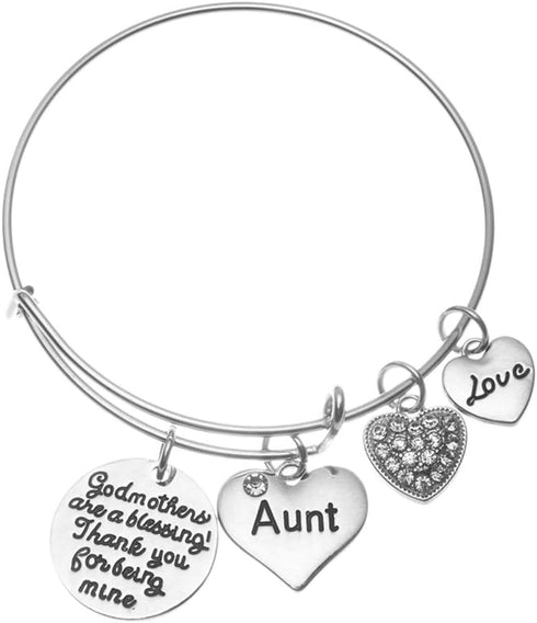 Infinity Collection Aunt Godmother Gift, Godmother Charm Bangle Bracelet- Baptism Godmother Gifts- Godmother Jewelry- Gift for Godmothers...