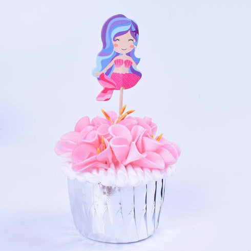 Double sided-Mermaid 24 PCS Handmade Pretty Mermaid Cupcake Toppers Baby Girls Children Kids Toddlers Teens Picnic Birthday Bridal Shower Baby Sho...