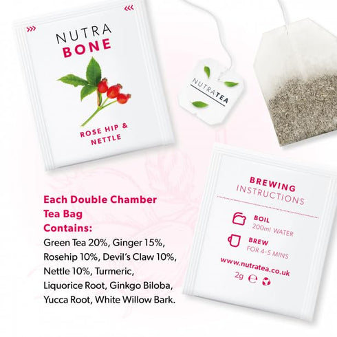 NUTRABONE - Bone Health Tea – Includes Rose Hip, Ginkgo Biloba and Yucca - For Bone Strength and Support - 20 Enveloped Tea Bags - by Nutra Tea - ...
