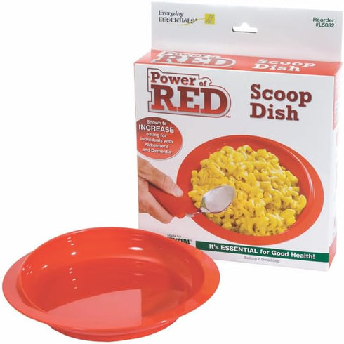 Essential Medical Supply Power of Red Adaptive Scoop Dish with Suction Cup Bottom and Rimmed Side for Easier Eating - includes 2 Dishes - Designed...
